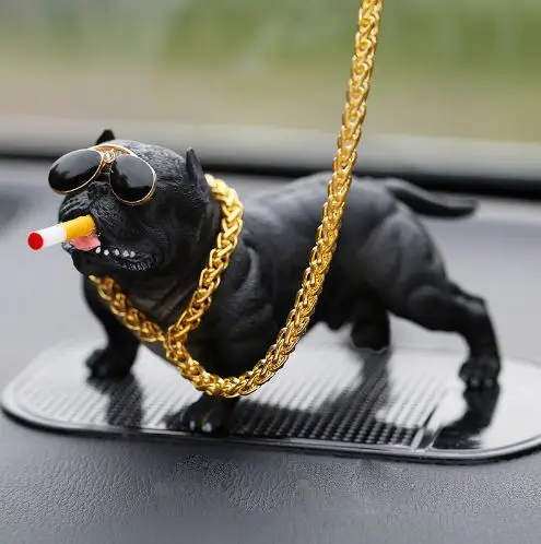 HIZEFSOO American Bully Dog Car Dashboard Ornament, Resin Pitbull Figurine With Gold Chain, Bulldog Statue For Car Interior Home Office Desk Truck - View #10