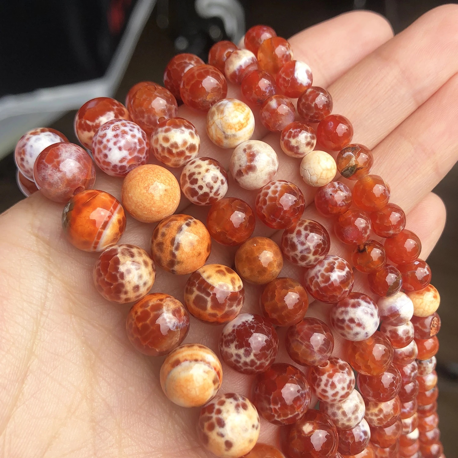 Natural Stone 6 8 10mm Orange Fire Agates Round Loose Beads for Jewelry Making Diy Bracelet Necklace Accessories 15'' Wholesale