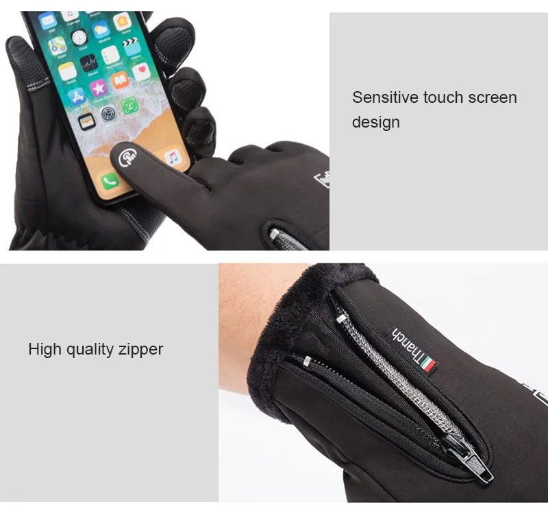 Outdoor Waterproof Gloves Winter Zipper Touch Screen Heated Glove Motorcycle Gloves For Motorcycle Sports Velvet Mountaineering