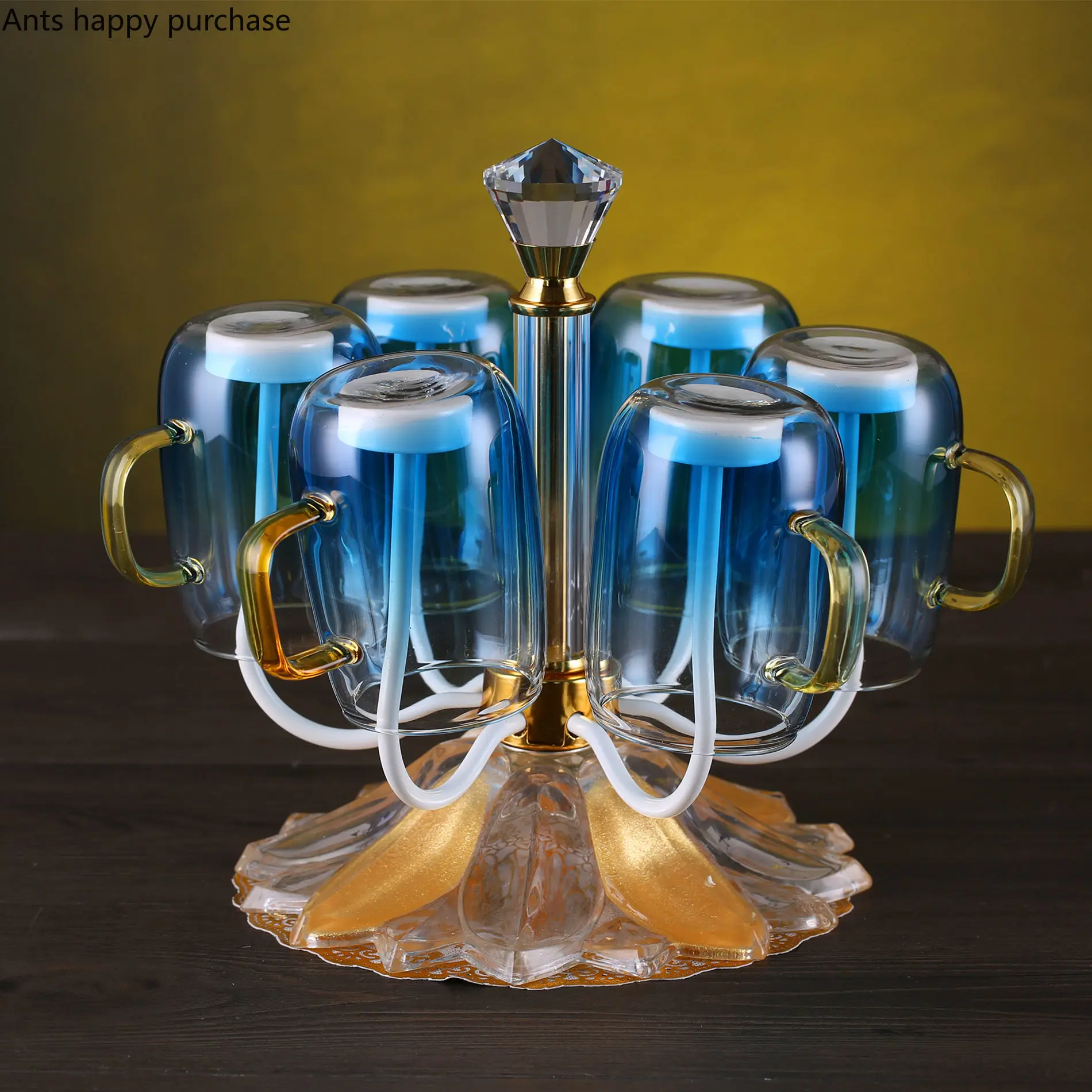Metal Cup Holder Home Drinking Glass Drain Rack Living Room Embedded Glass 6 Cups Storage Rack Cup Six-piece Set with Holders