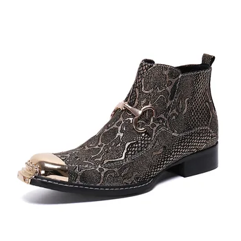 

Martin Boots Personality High Heel Ankle Boots Men's Cow Leather Shoes Fashion Botas Mujer Pointed Toe Genuine Leather Rubber