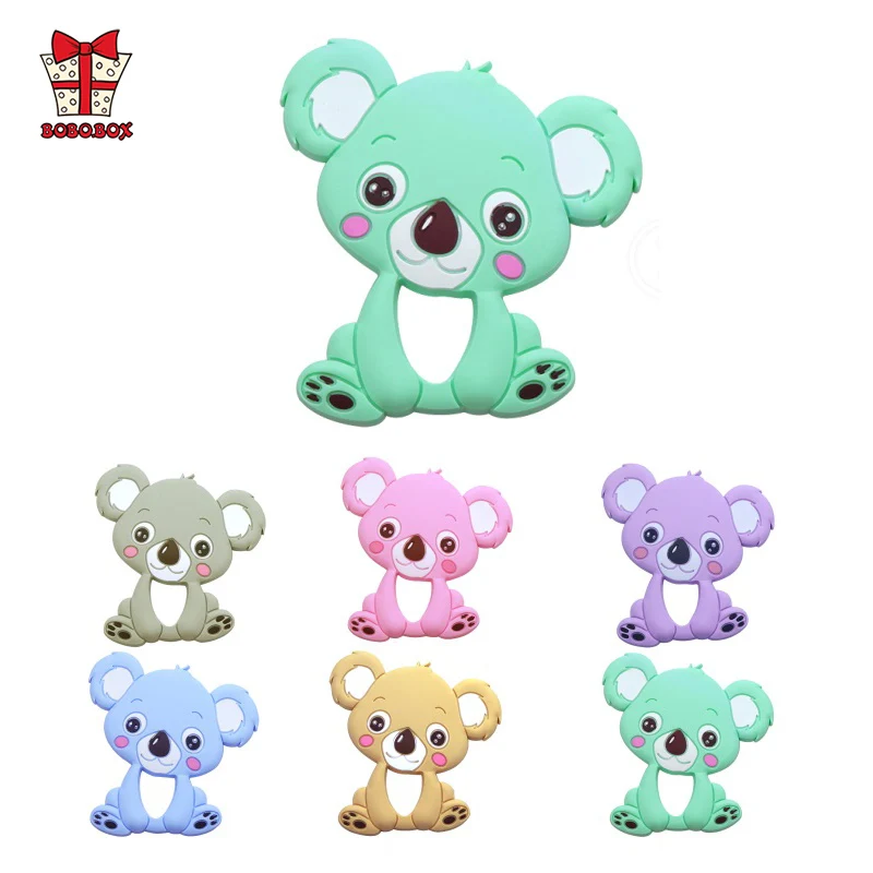 

BOBO.BOX 2pcs Baby Silicone Teethers BPA Free Food Grade Teething Toy Animal Koala Baby Ring Teether Silicone Beads DIY Chain