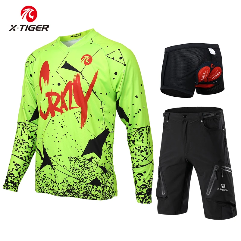As picture X-Tiger Long Sleeve Downhill Jersey Set Autumn MTB Bike Cycling Shorts Quick-Dry Cycling Jerseys Racing Bicycle Cycling Wear - Color: As picture
