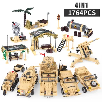 

1764pcs 4in1 DIY Field Military Army Series Building Blocks Armed Tank Truck Armored Machine Bricks Boy Toys Children's Gifts