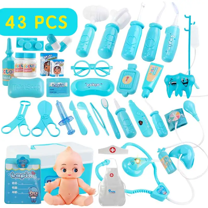 44 Pcs Blue 22-44 шт./компл. и девочек ролевые игры Доктор классический медицины моделирования ролевые игры медицинские Костюмы игрушка для Детский подарок - Цвет: 44 Pcs Blue
