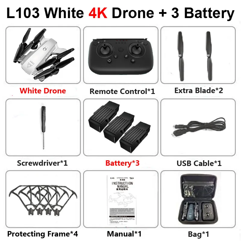 L103 Профессиональный Дрон с 4K 1080P HD двойной камерой WiFi FPV широкоугольный оптический поток RC вертолет Квадрокоптер игрушка в подарок VS E58 - Цвет: L103 W 4K 3B Bag