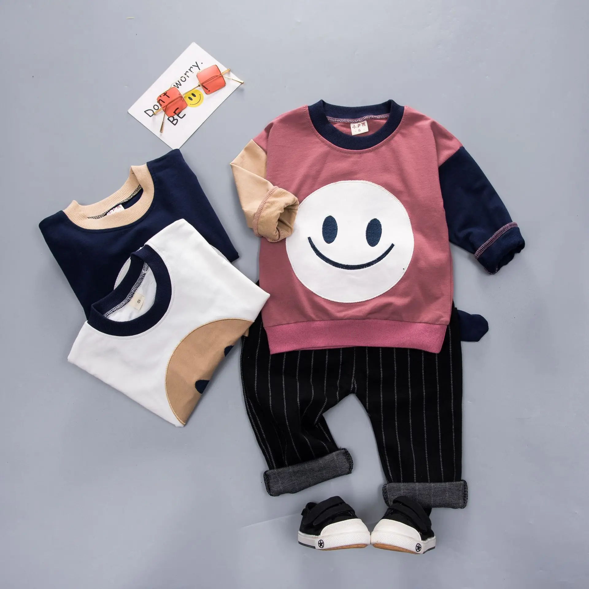 

2019 Korean-style New Style Male Baby Cartoon Smiley Hoodie Sports Set Children Spring And Autumn Two-Piece Set 1-4-Year-Old