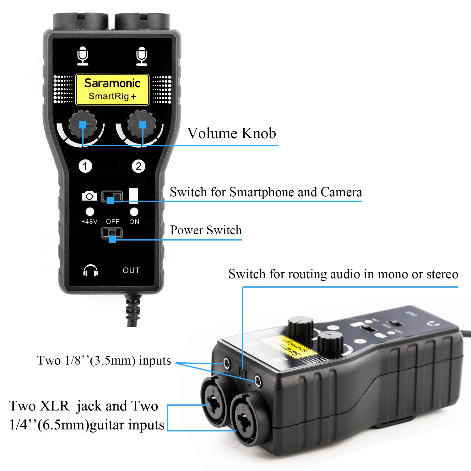 Adaptador de Áudio Mixer para Câmera Smartrig + 2 Saramonic Canais Guitarra Interface Pré-amplificador Dslr Filmadora Iphone Ipad Mic & - Image 6