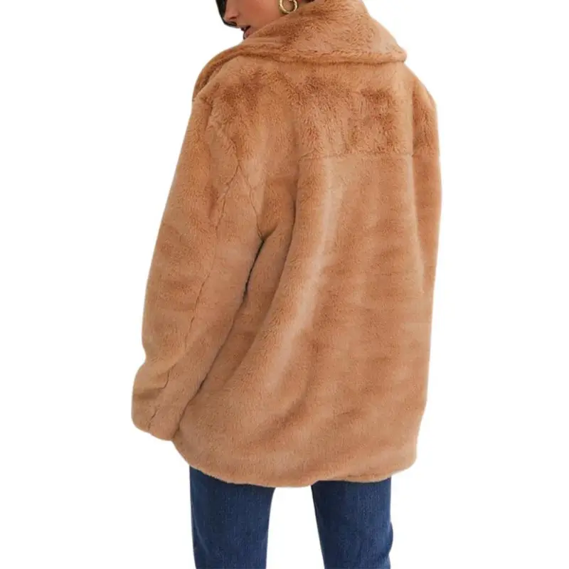 Женская мода Свободный кардиган куртка Леди искусственный мех теплое зимнее пальто открытый стежка верхняя одежда Rk