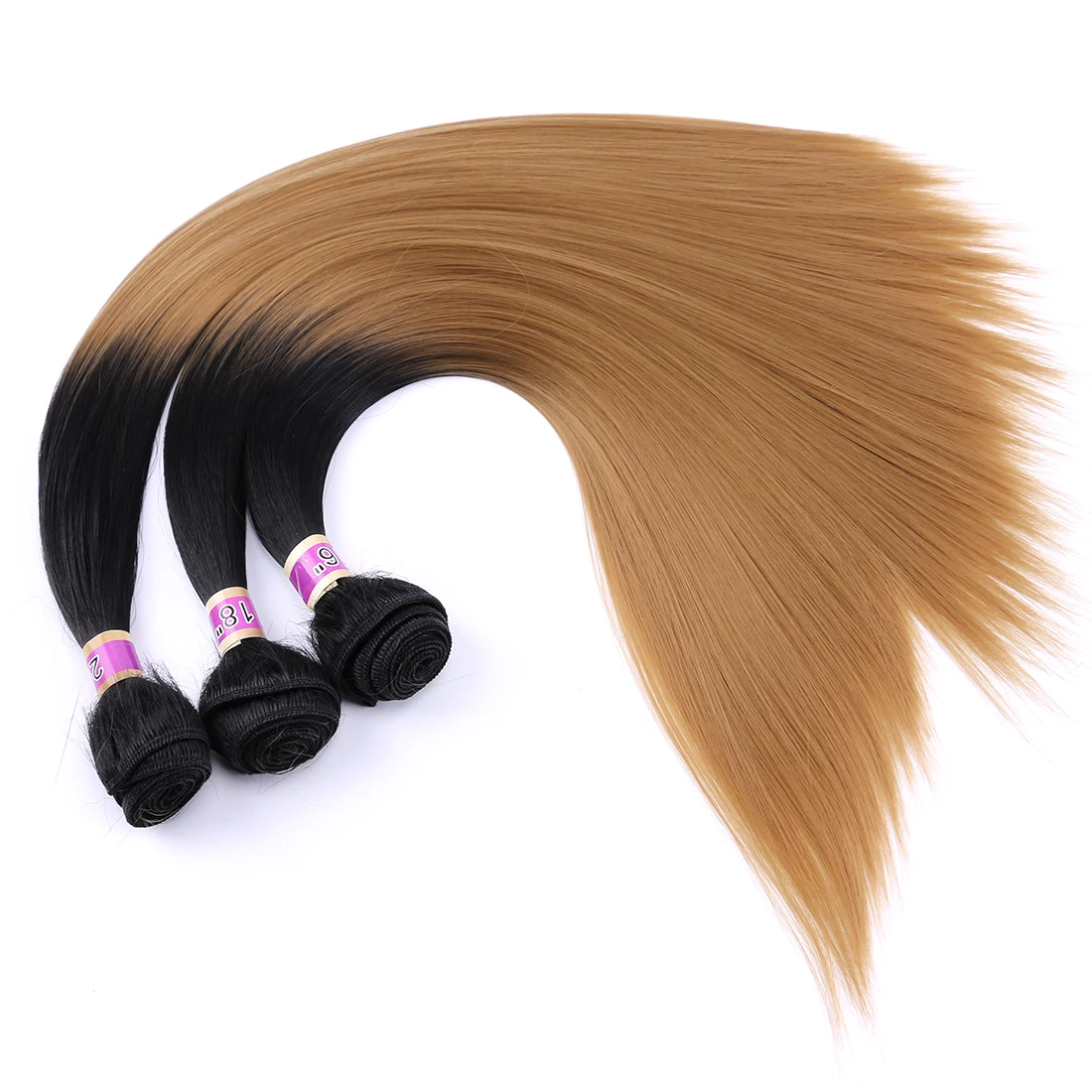 Hair Extensions Sliky Stright Ombre Golden Brown Blonde Burgundy Hair Bundles Fiber Hair Weave 16-20 Inches Synthetic Extensions