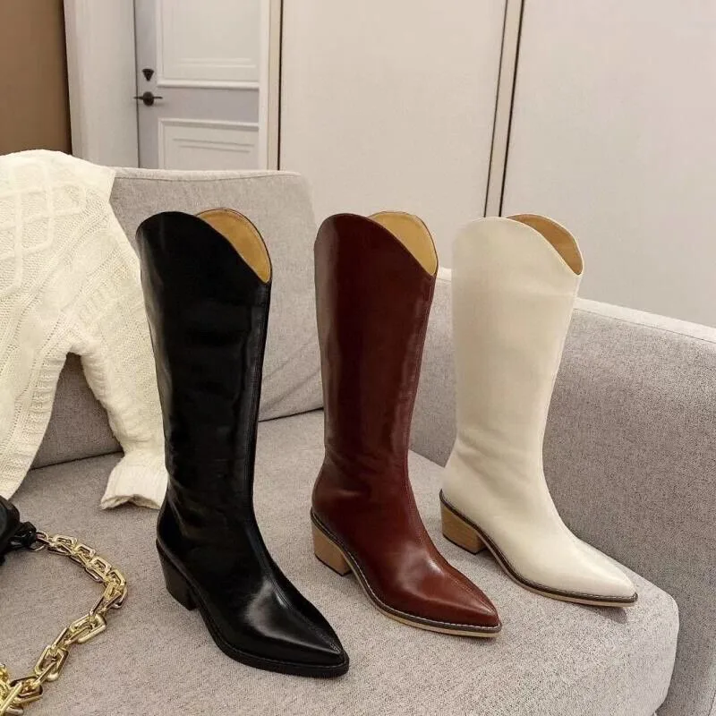 

Autumn and winter women's shoes, western cowboy boots, leather women's boots, pointed high boots, but knee-high knight boots