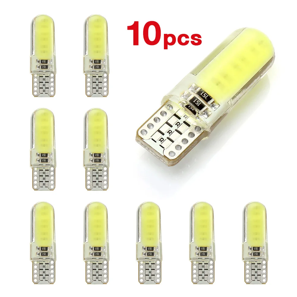 10 pçs t10 w5w led luz interior do carro cob silicone auto lâmpada de sinal 12v 194 501 cunha lateral leitura estacionamento para estilo do carro