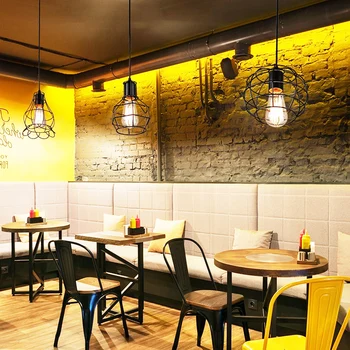 

Retro Industrial Iron Cage Chandelier Hanging Lights Black Pendant Lamps E27 LED For Kitchen Living Room Bedroom Restaurant