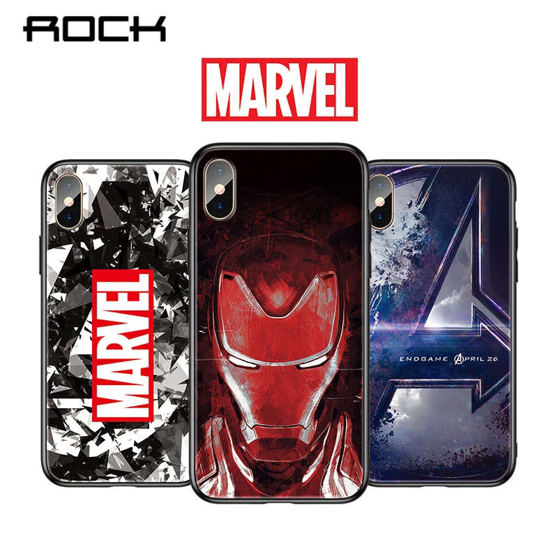 

ROCK Luxury Marvel Patterned Tempered Glass Cases For iPhone XS MAX XR 8 7 Plus X Avengers Iron Man Phone Cover Capa