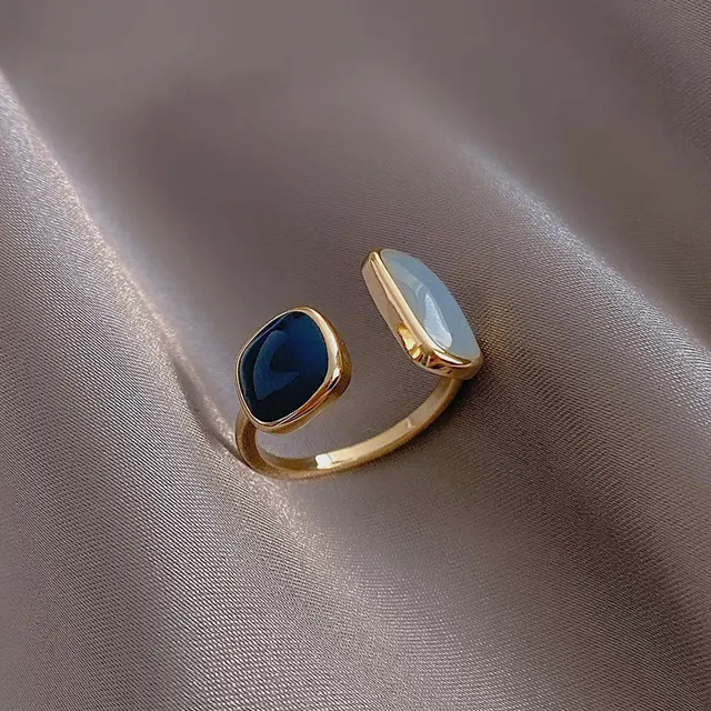 2021 French New Retro Square Blue Oil Dripping Ring Fashion Temperament Simple Opening Ring Women's Jewelry 1