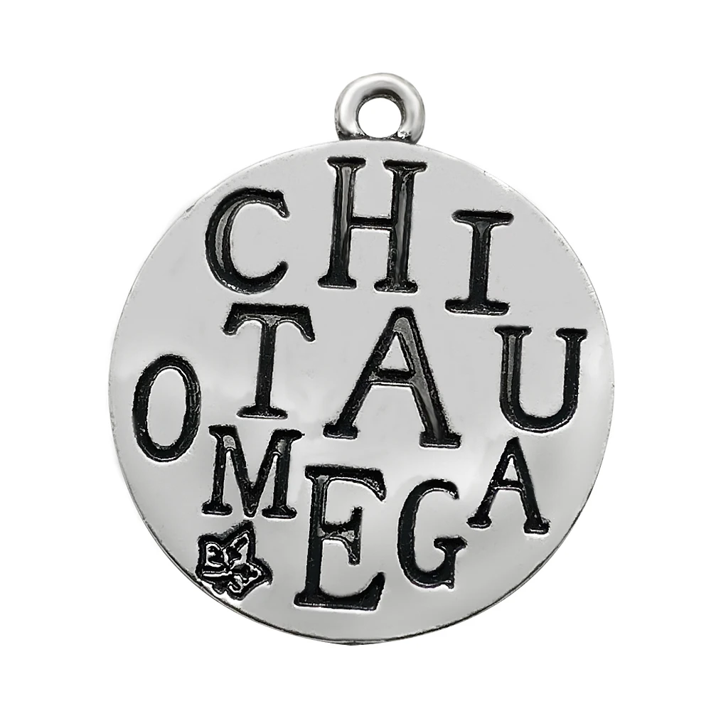 Модная металлическая подвеска CHI TAU OMEGA с этикеткой слов Круглый Кулон общество