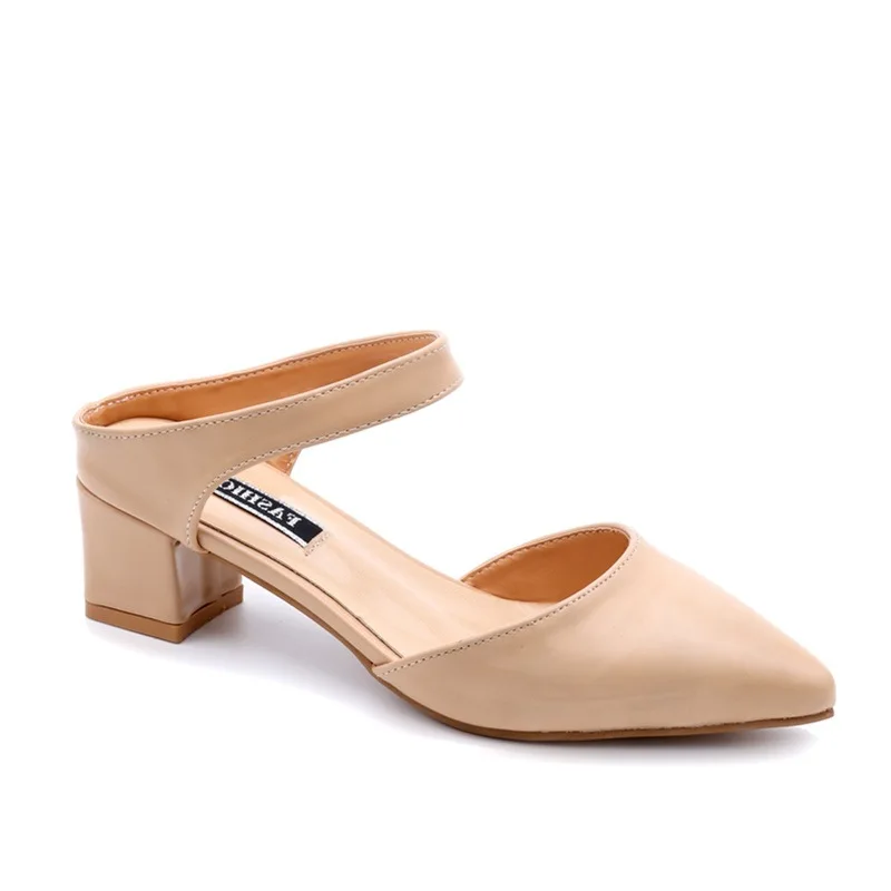

2019 New Style ban tuo xie Women's Summer Women's Pointed-Toe Sandals Outer Wear Sandals Chunky Heel Muller Semi-high Heeled Laz