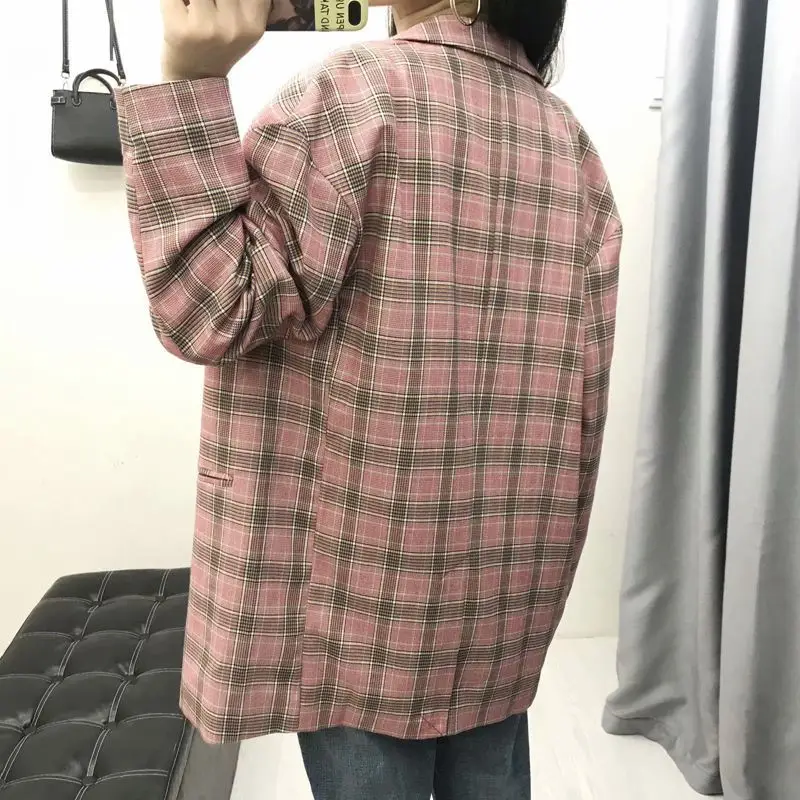 

2019 Fashion Suit Collar Long Sleeve Double Breasted Pattern Straight-Cut Suit Jacket Medium-length Suit Women's