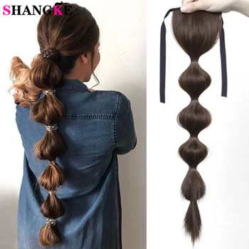 

Shangk Bubble Lantern Women's Straight Hair Synthetic Drawstring Ponytail Hair Extension Black Brown For Black Women