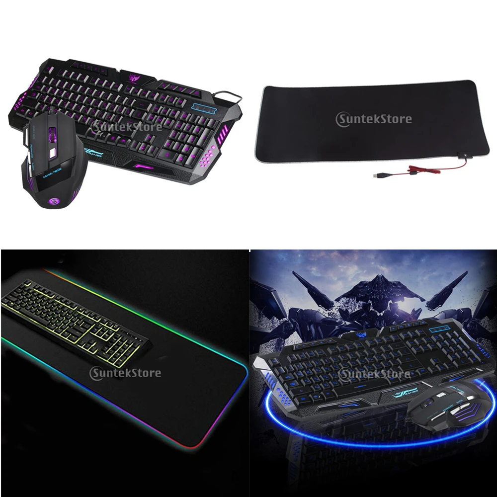 Stylish Backlight Russian Gaming Keyboard and Mouse Combo Set With RGB Lighting Super Large Desktop Laptop PC Support Mat Pad