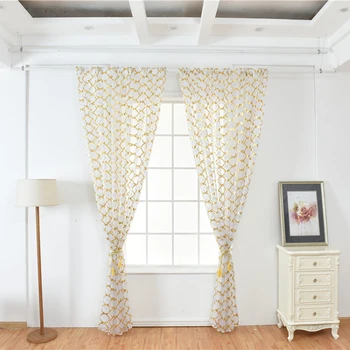 

Tulle Curtain Home Panel Valance Screening Curtain Window Yarn Gauze Voile Rod Pocket Drapes Morocco Gold Stamping Sheer D30