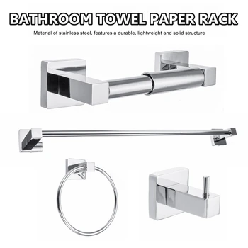 

4pcs/set Hook Towel-Rack Set-Mirror Toilet Polished Stainless-Steel Clothes Hook Paper-Holder Bathroom Hardware-Set