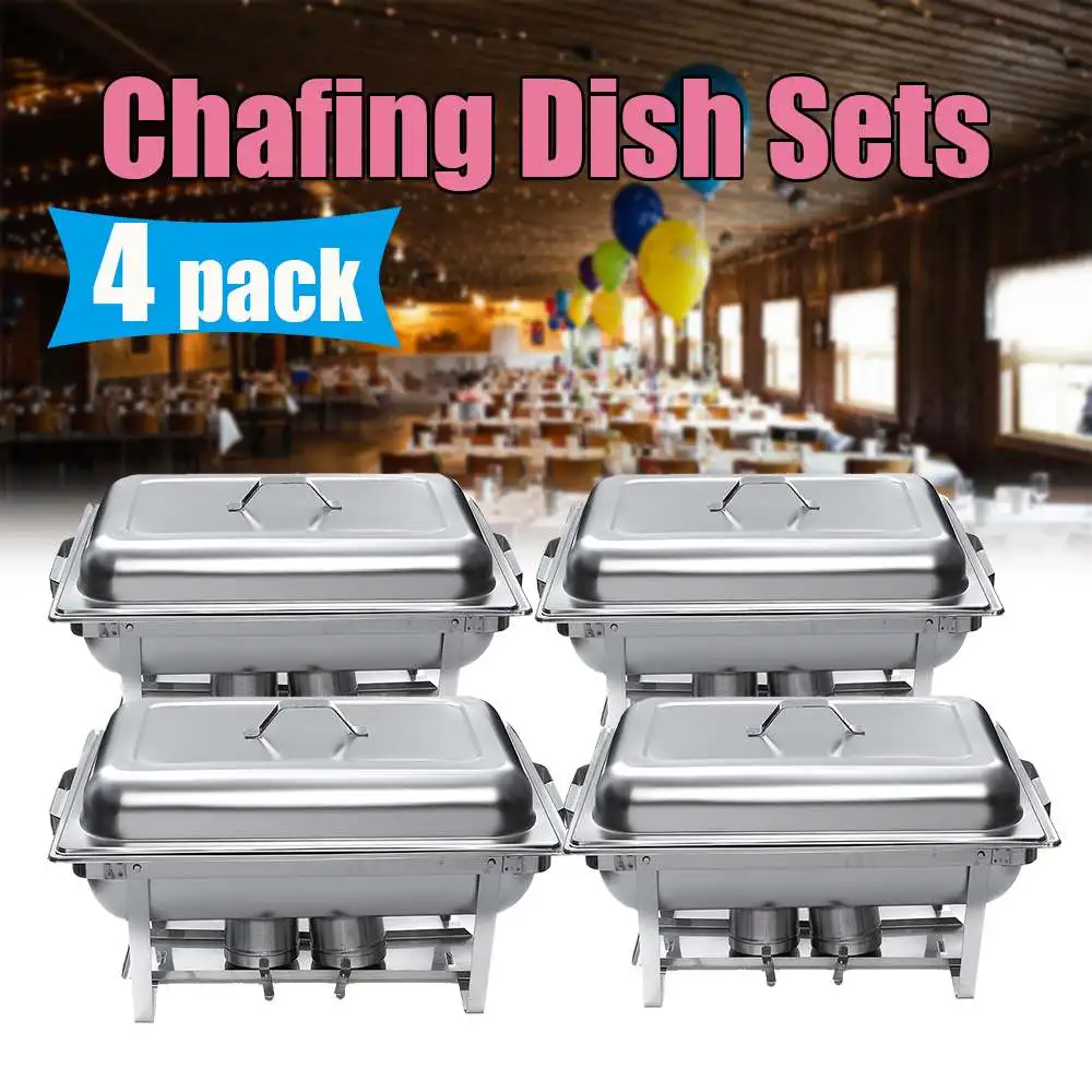 4 pack 4 упаковки 9л Складная квадратная плита из нержавеющей стали для буфета набор посуды контейнер подогреватель пищи жаровня блюдо полный буфет питание - Цвет: 4 pack