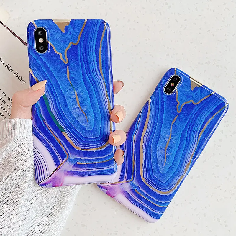 

Vintage Art Marble texture Electroplated Phone Case For iPhone XR XS Max 6 6S 7 8 Plus X Soft IMD Glossy Back Cover Coque Gift