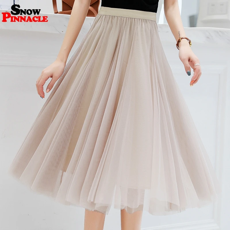 Для женщин юбки коплект летней кружева принцесса фея Стиль 3-х слойная вуаль Тюлевая Юбка Bouffant Паффи модная юбка длинные юбки-пачки