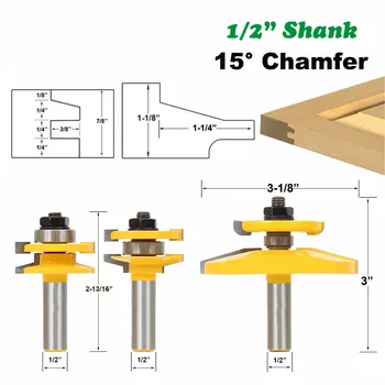 

3pc/set 12mm 1/2" Shank Milling Cutter 15 Degree Chamfer Cabinet Door Tenon Router Bit Set Rail & Stile Raised Panel MC03121