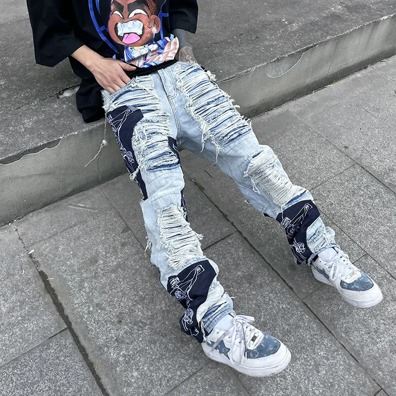 Ripped Jeans with Patches Mens 