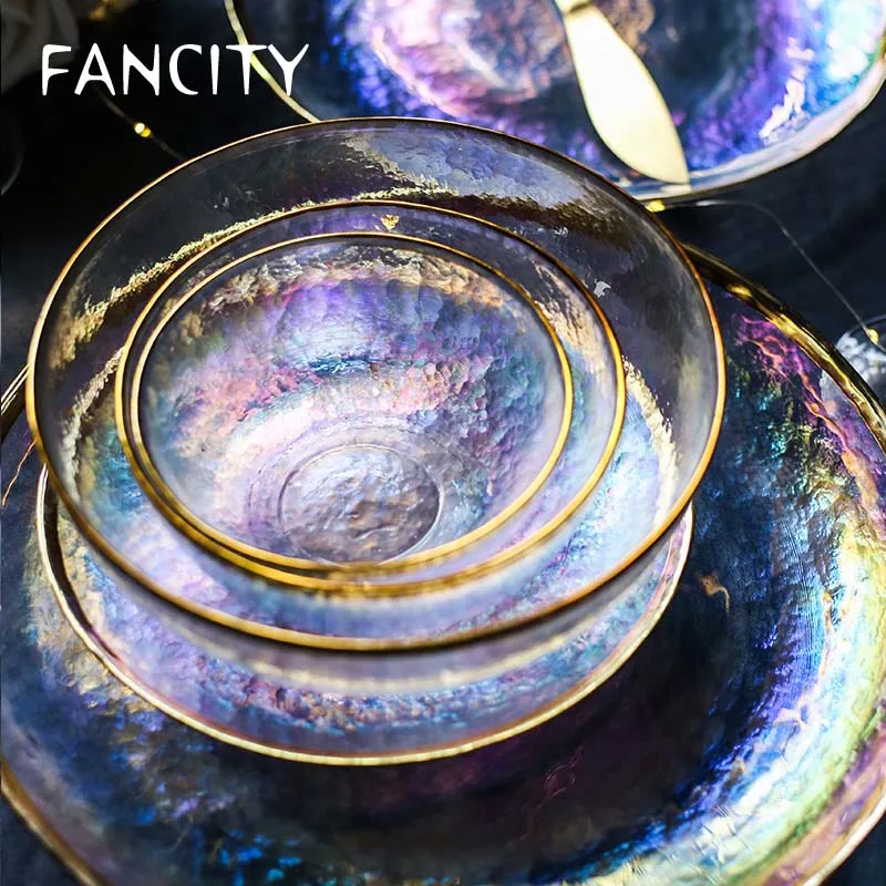 FANCITYPlatycodon Грандифлора красочная стеклянная тарелка с золотым напылением