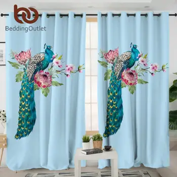 

BeddingOutlet Peacock Bird Curtains Blackout Blooming Sakura Flower Window Curtain Watercolor Pink Magnolia Luxury Curtain 1pc