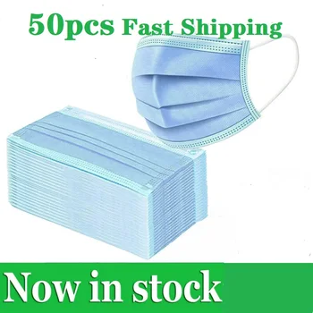 

50PCS High Quality Disposable Anti Dust Light Blue Protective Non-woven 3 Ply Filter Ear Loop Facial Protective Masks