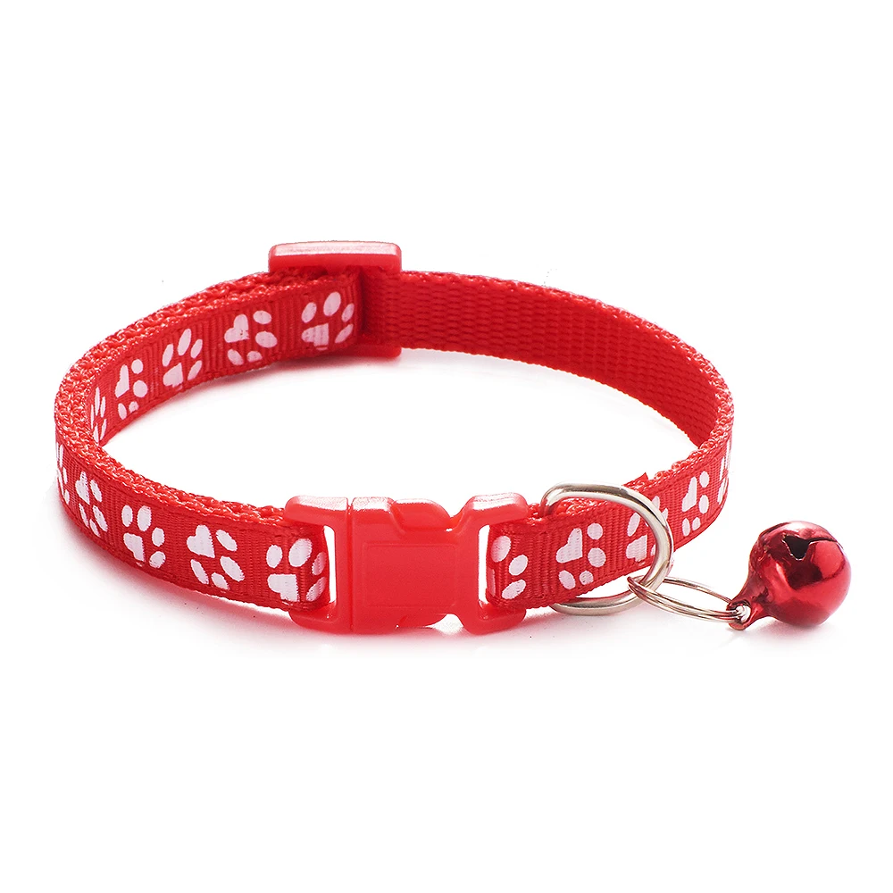 Cute Paw Print Adjustable Kitten Collar Bell Tie Cat Pet Puppy Colourful