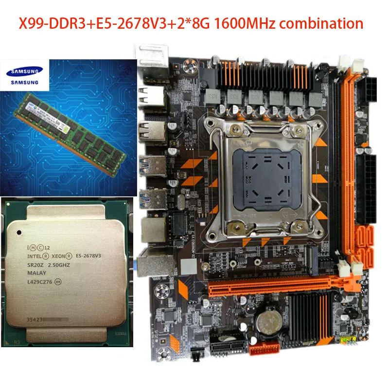 

Brand new X99 computer motherboard with E5-2678V3 12-core 24-thread processor, 2*8G =16G 1600MHz DDR3 memory
