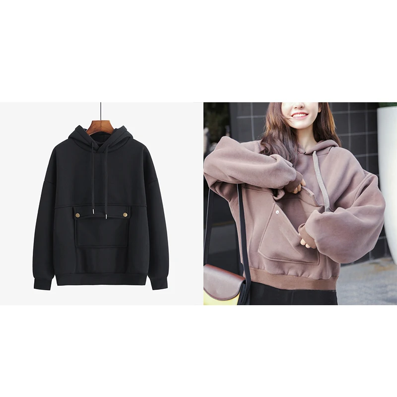 Boyfriend/толстовка с большим капюшоном и передним карманом; Женская толстовка; топы; пуловеры