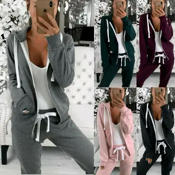 

Women Plain Sweatshirt Jackets Female Casual Solid 2019 Autumn Winter Oversized Hooded Coat Sports Zipper Jacket Outwear Top