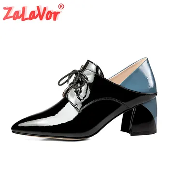

ZALAVOR Sexy Women Pumps Shoes Fashion Mixed Color Patchwork Shoes Women Pointed Toe Thick Heels Lace Up Footwear Size 34-39