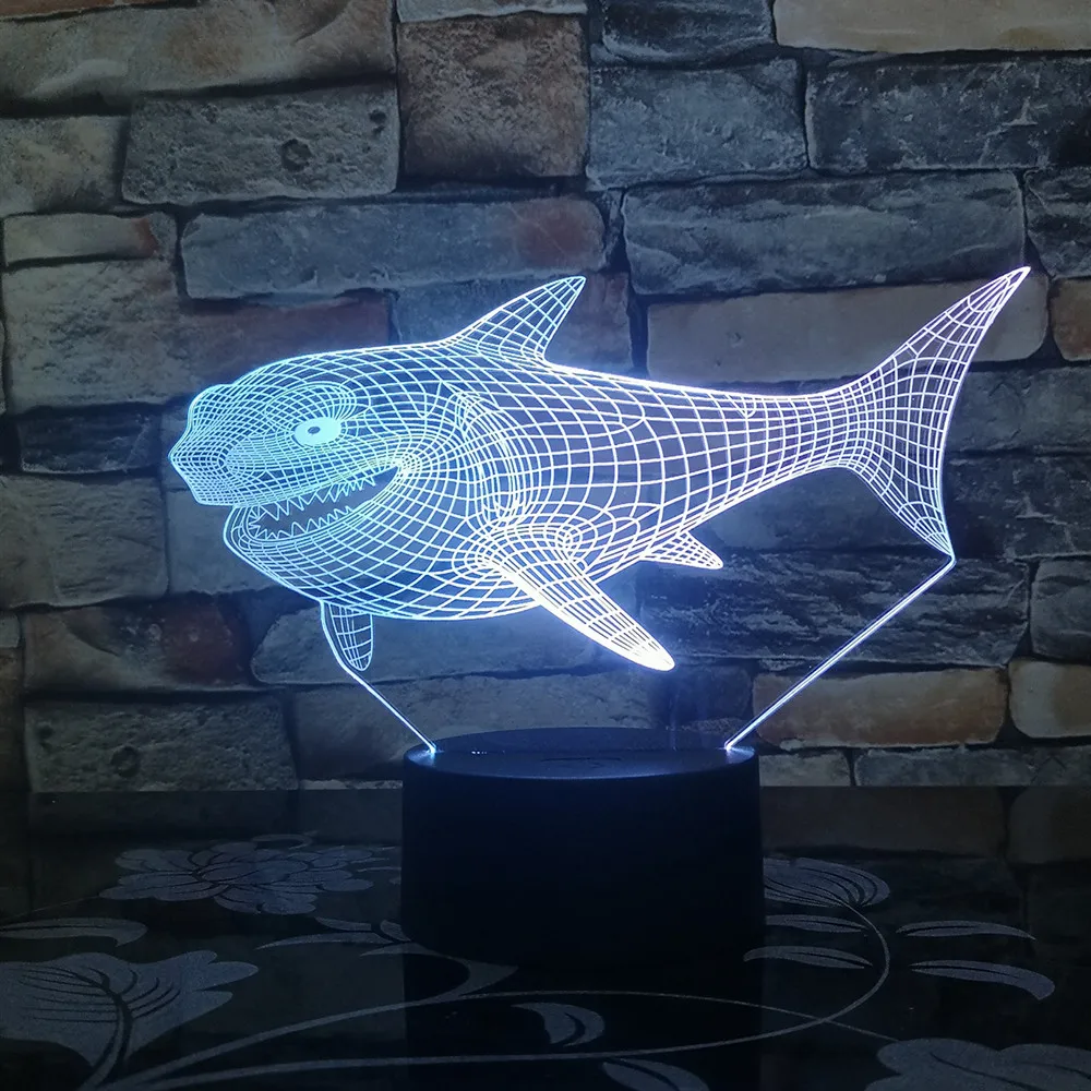 Улыбка Акула 3D светодиодный ночной Светильник многоцветный RGB Украшения в