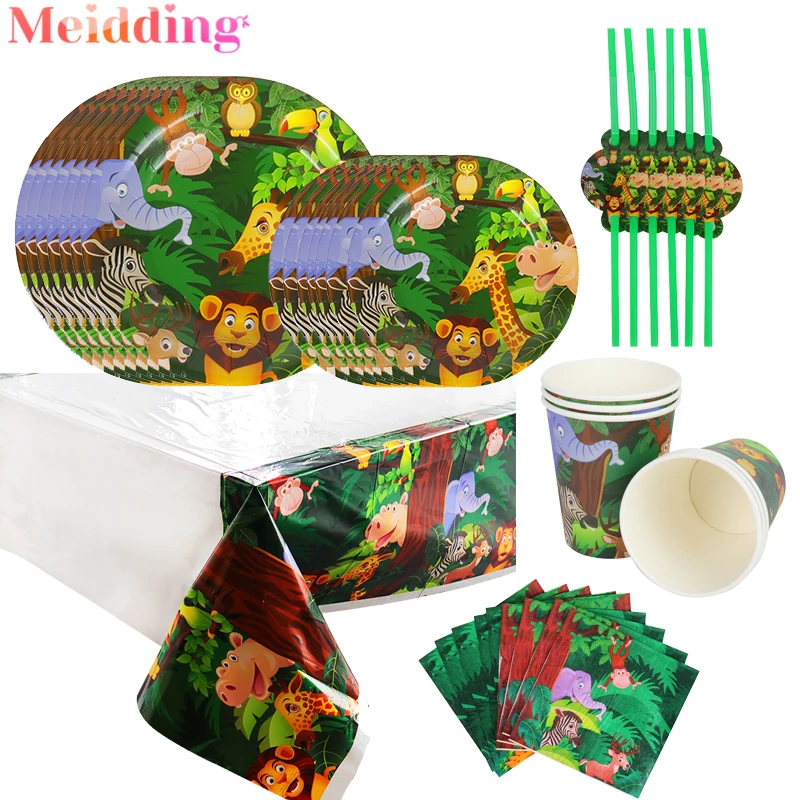 

Baby Shower1st Birthday Decorations Jungle Animal Party Decor Paper Napkins Plates Cup Straw Kids Safari Birthday Party Supplies