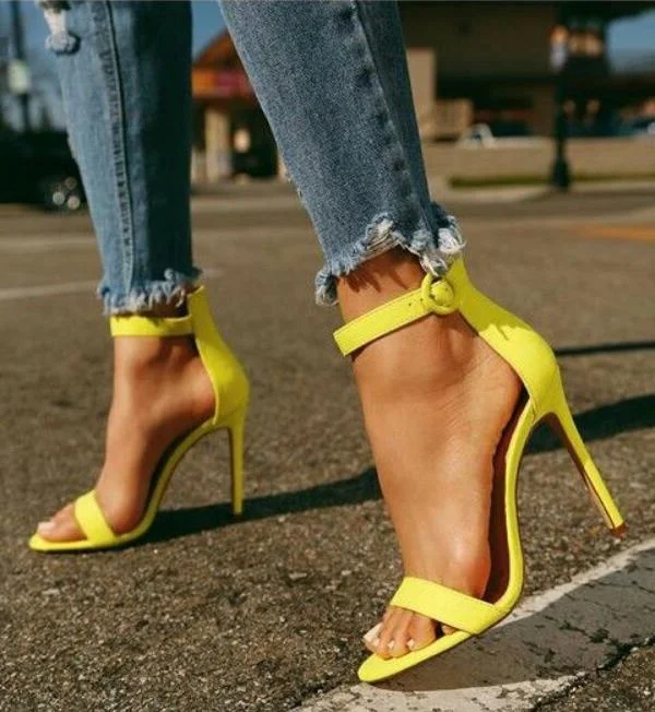 Yellow Heels Women Sandals Buckle Ankle Strap Cut-out Gladiator Sandals  Shoes Ladies High Heels Banquet Dress Shoes Plus Size 10 - Women's Sandals  - AliExpress