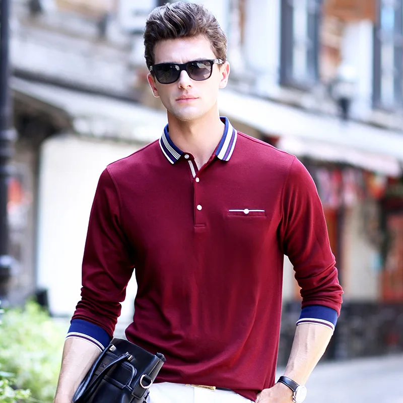 

2017 Autumn New Style Long Sleeve Fold-down Collar Solid Color MEN'S Polo Shirt Youth European And American Minimalist T-shirt C