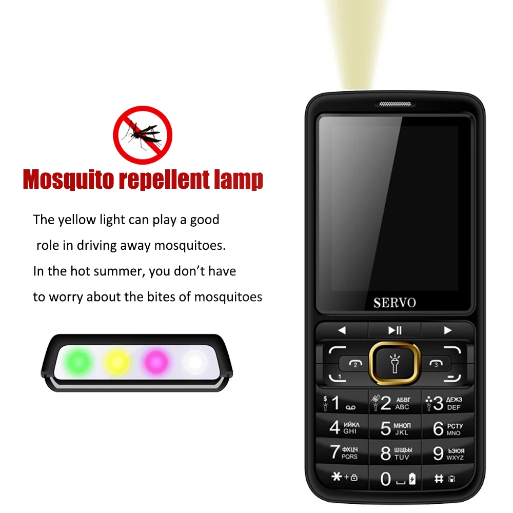 SERVO S10 Power Bank Phone 3 SIM Cards Big Speaker 2500mAh Flashing Light Mosqutio Repellent Lamp 2.8 Inch Cellphone
