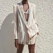 Za jaqueta de linho feminina, primavera, traje para mulheres, jaqueta de lapela, bolso casual, decoração, roupa externa, ol, escritório, listrado, 2021