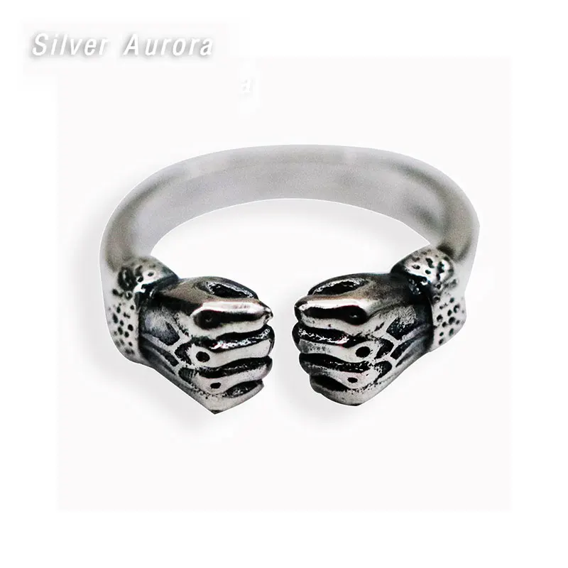 Authentic 925 Sterling Silver Fists Courage Adjustable Open Cuff Rings for Men Women Unisex Power Fine Jewelry | Украшения и