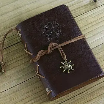 

1Pc Dark Coffee Color Faux Leather Retro Embossed Helm Leaf Pendant Journal Travel Blank Diary A5 Loose-leaf Notebook