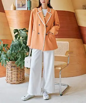 

Fall Women Loose Long Sleeve Blazer High Street Button Jackets Patchwork Notched Neck Pockets Jacket Coats