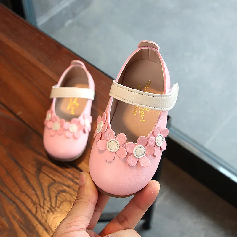 VFOCHI/кожаная обувь для девочек; повседневная обувь для девочек с украшением в виде цветов; детская Свадебная обувь для детей; модельные туфли для девочек-подростков - Цвет: Pink