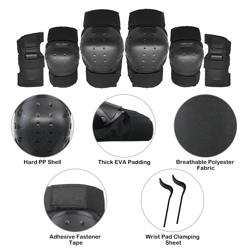 3-in-1 Protective Gear L Commercial Knee Pads Elbow Pads and Wrist Guards Black